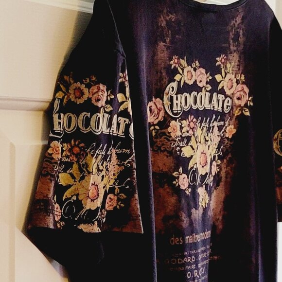 "Chocolate" Printed T-Shirt Embellished With Rhinestones - Picture 3 of 4